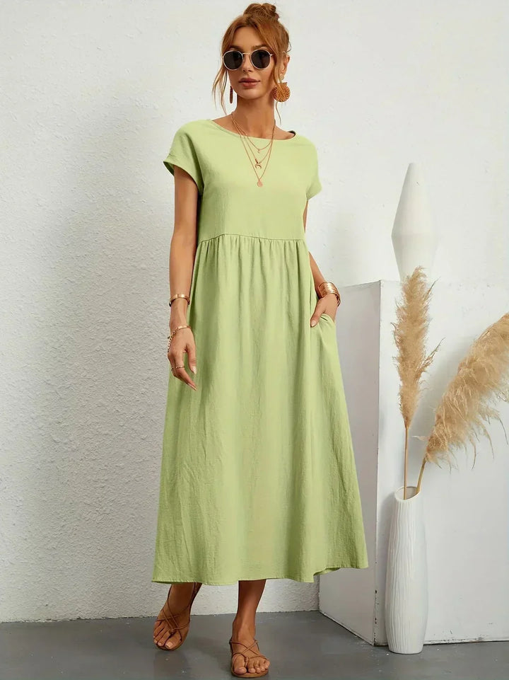 Isobel Elegant Gathered Waist Pleated Midi Dress - image 6