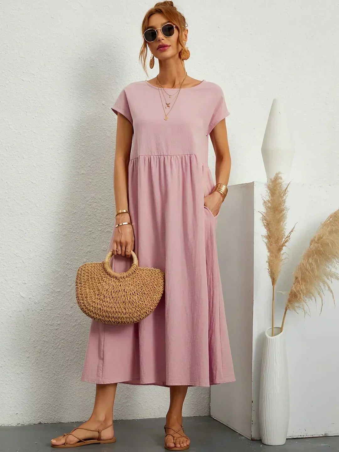Isobel Elegant Gathered Waist Pleated Midi Dress - image 29
