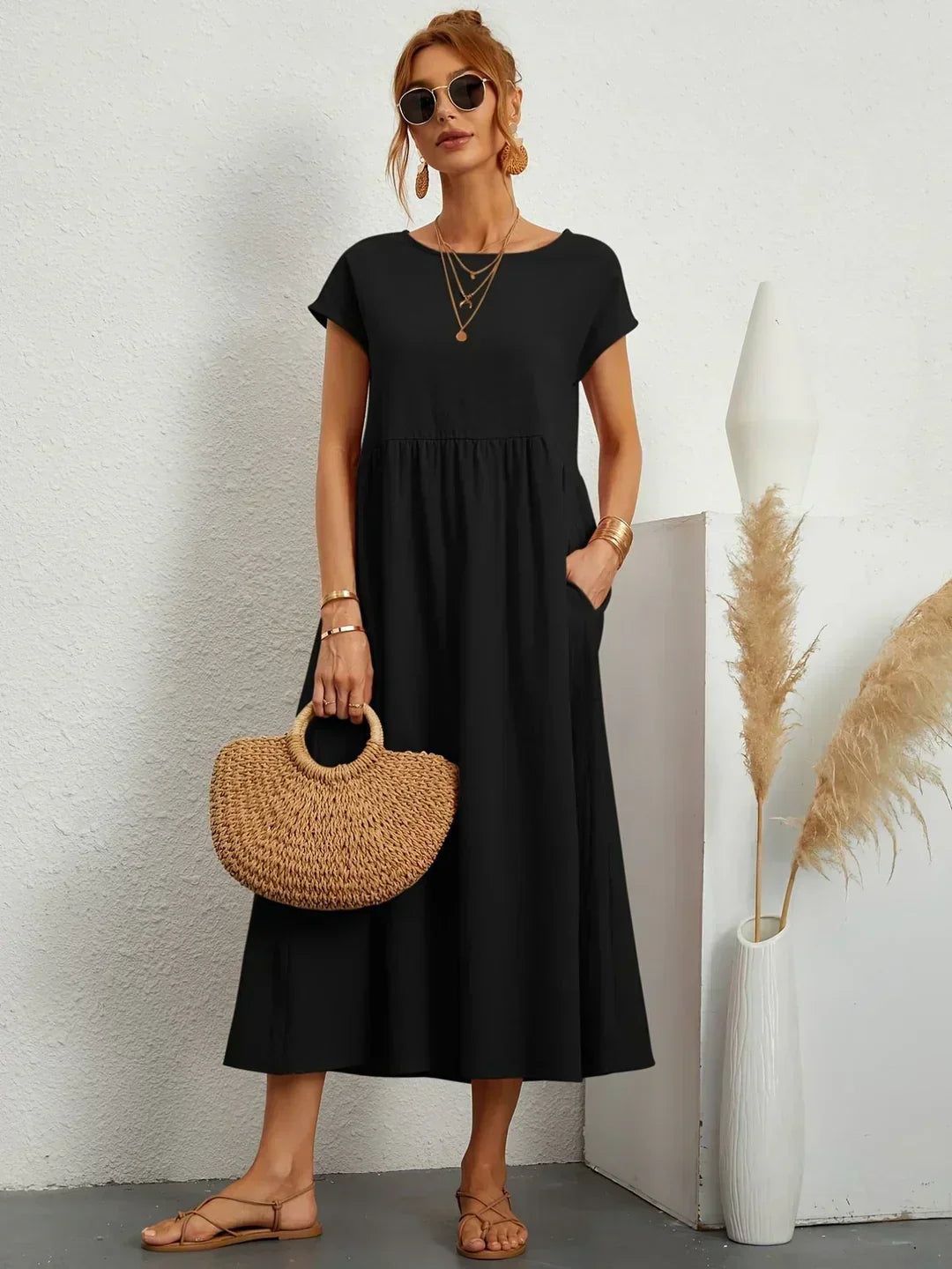 Isobel Elegant Gathered Waist Pleated Midi Dress - image 17