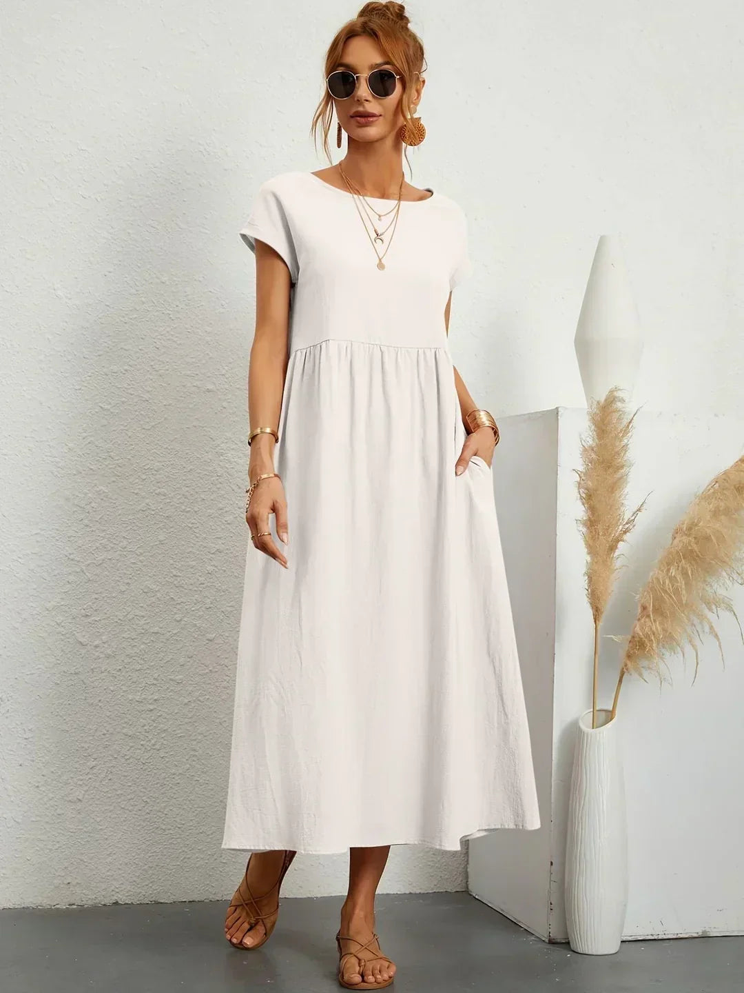 Isobel Elegant Gathered Waist Pleated Midi Dress - image 2