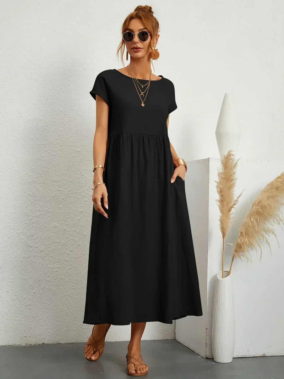 Isobel Elegant Gathered Waist Pleated Midi Dress - image 5