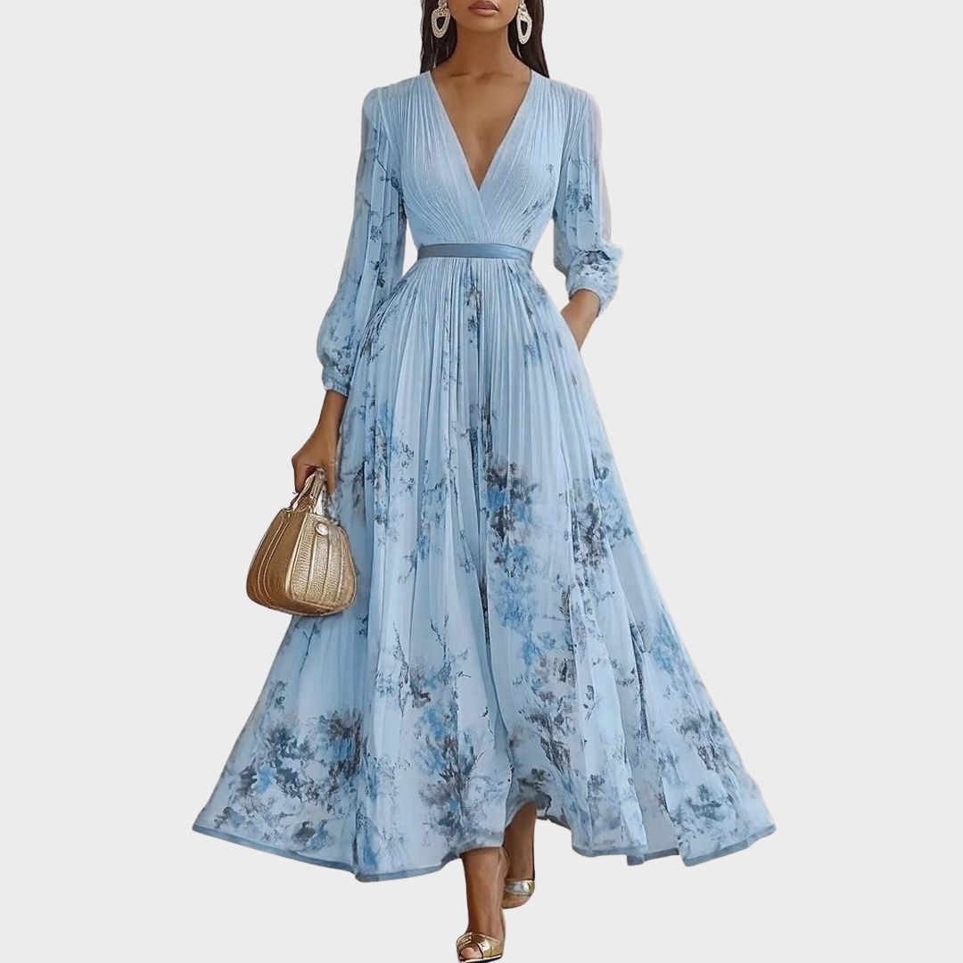 Lydia Elegant Pleated Floral Maxi Dress with Tie Waist - image 5