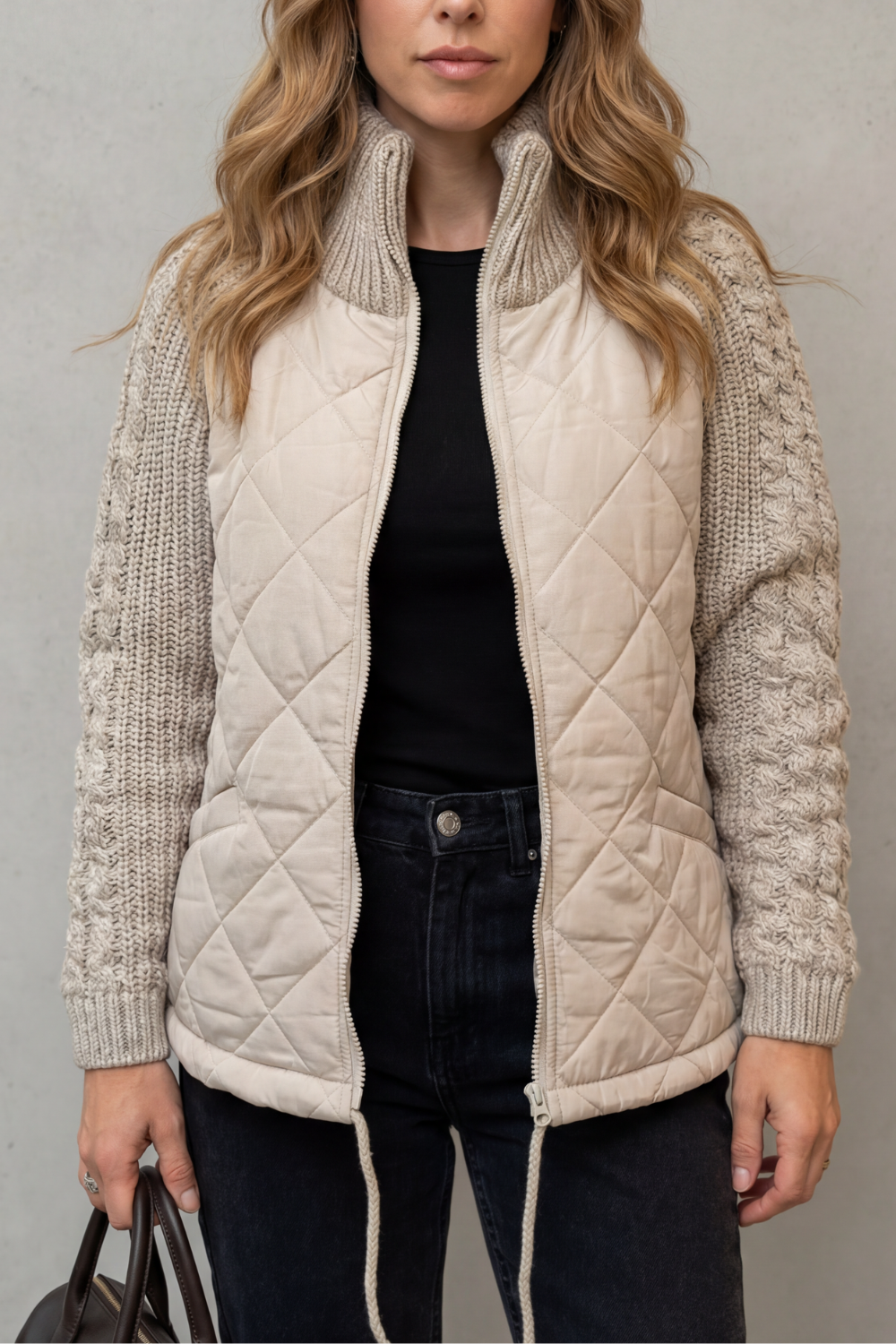 Petronella Elegant Quilted Puffer Jacket with Knit Trim