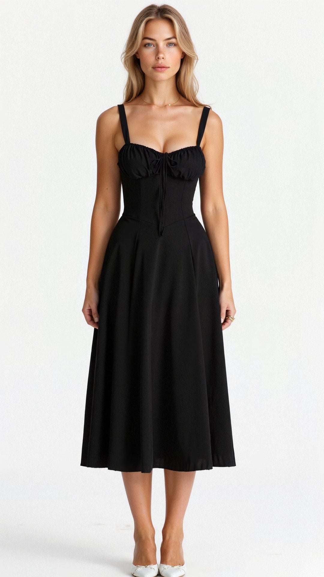 Yvonne sweetheart neck flared midi dress – image 3