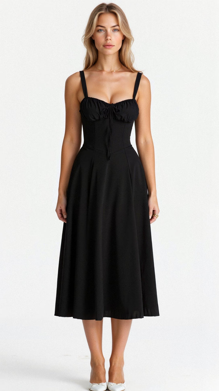 Yvonne sweetheart neck flared midi dress – image 3
