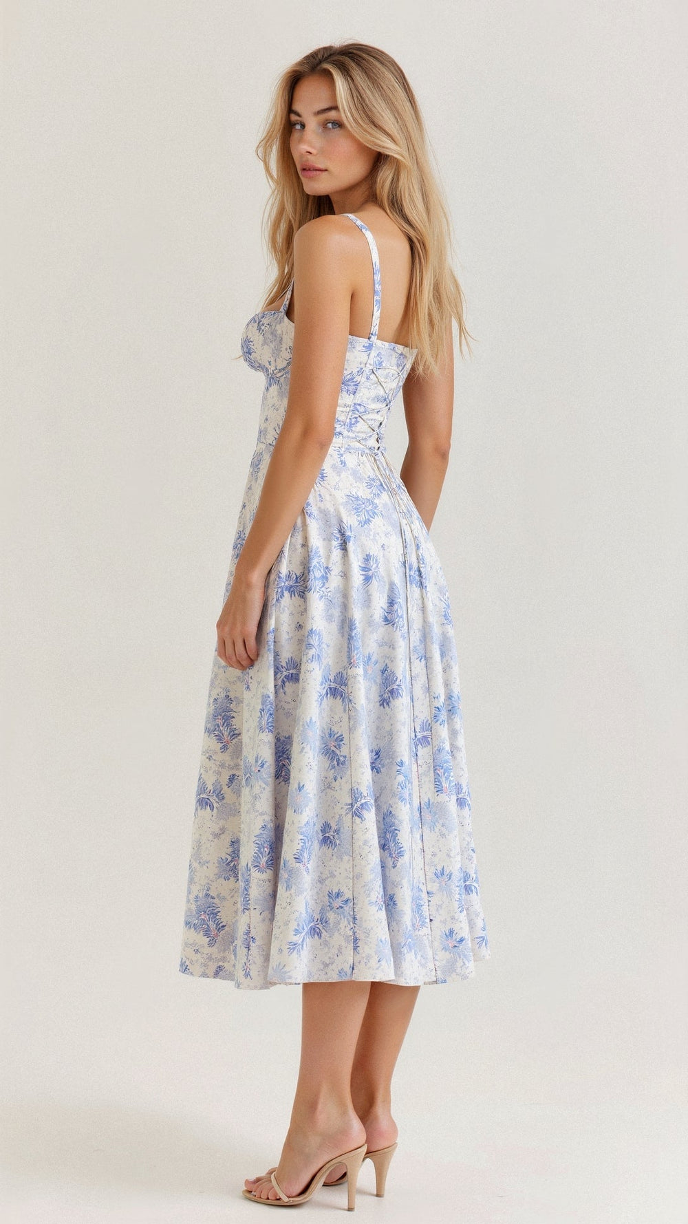 Yvonne sweetheart neck flared midi dress – image 2