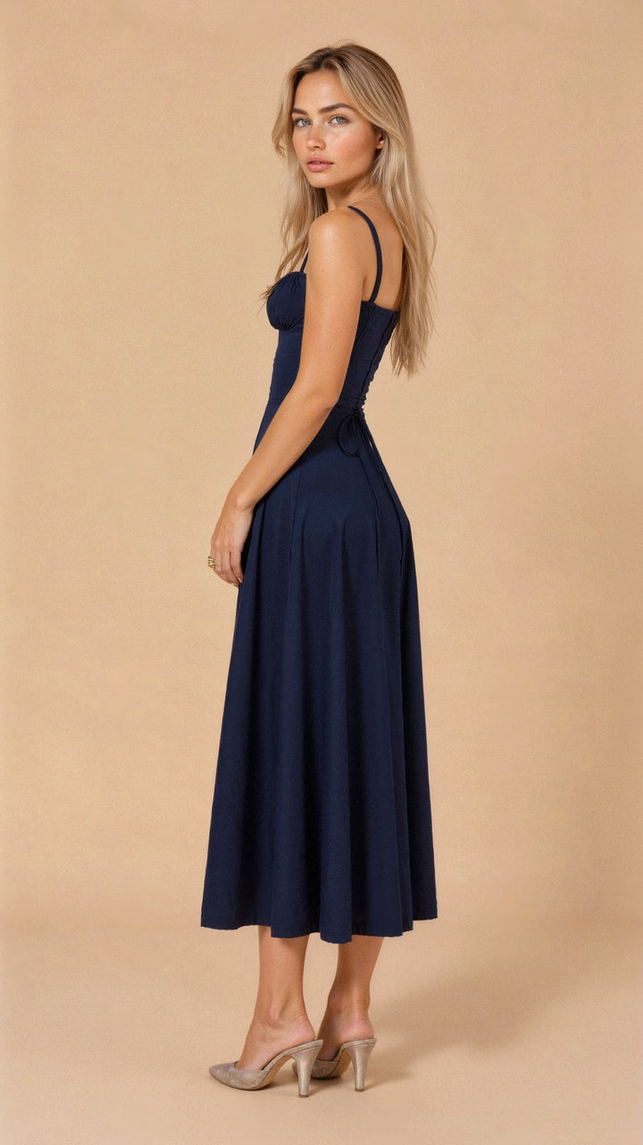 Yvonne sweetheart neck flared midi dress – image 6