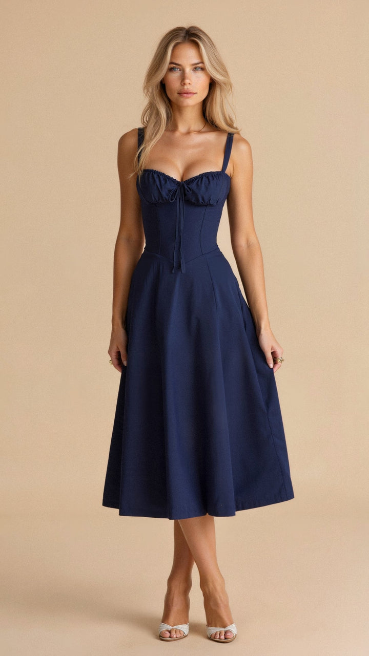 Yvonne sweetheart neck flared midi dress – image 5