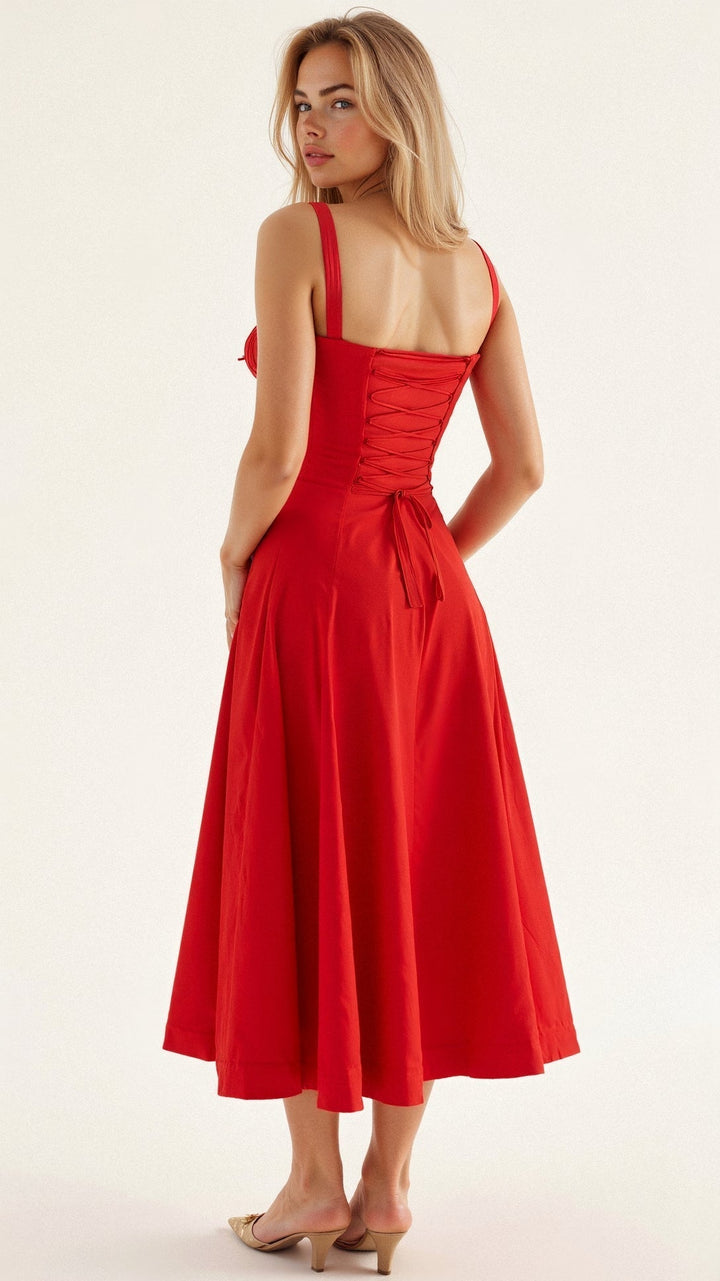 Yvonne sweetheart neck flared midi dress – image 14