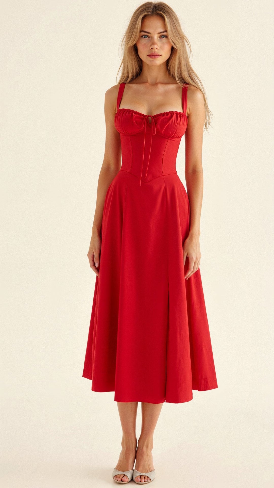 Yvonne sweetheart neck flared midi dress – image 13