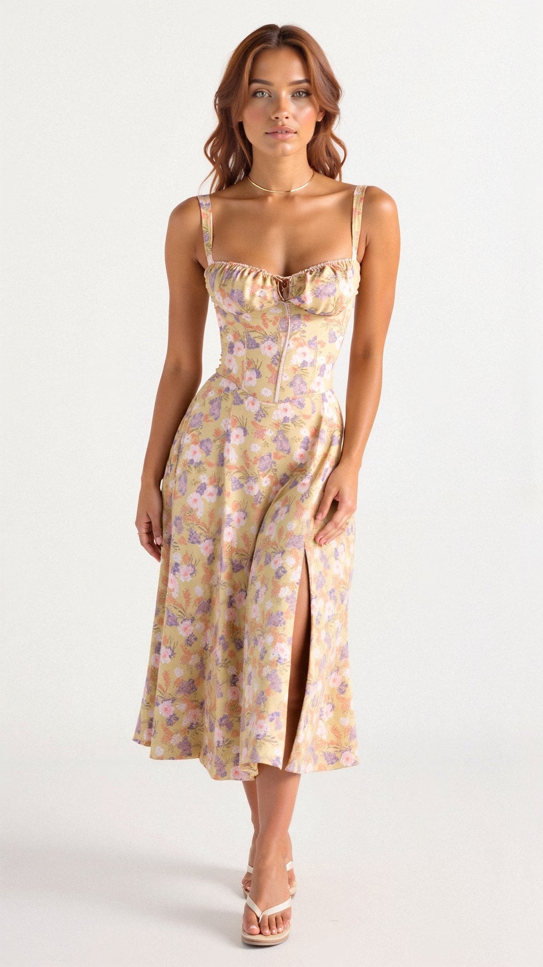 Yvonne sweetheart neck flared midi dress – image 17