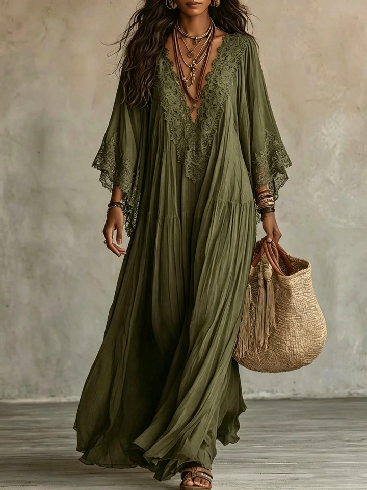 Ffion Elegant V Neck Maxi Dress with Lace Trim - image 3