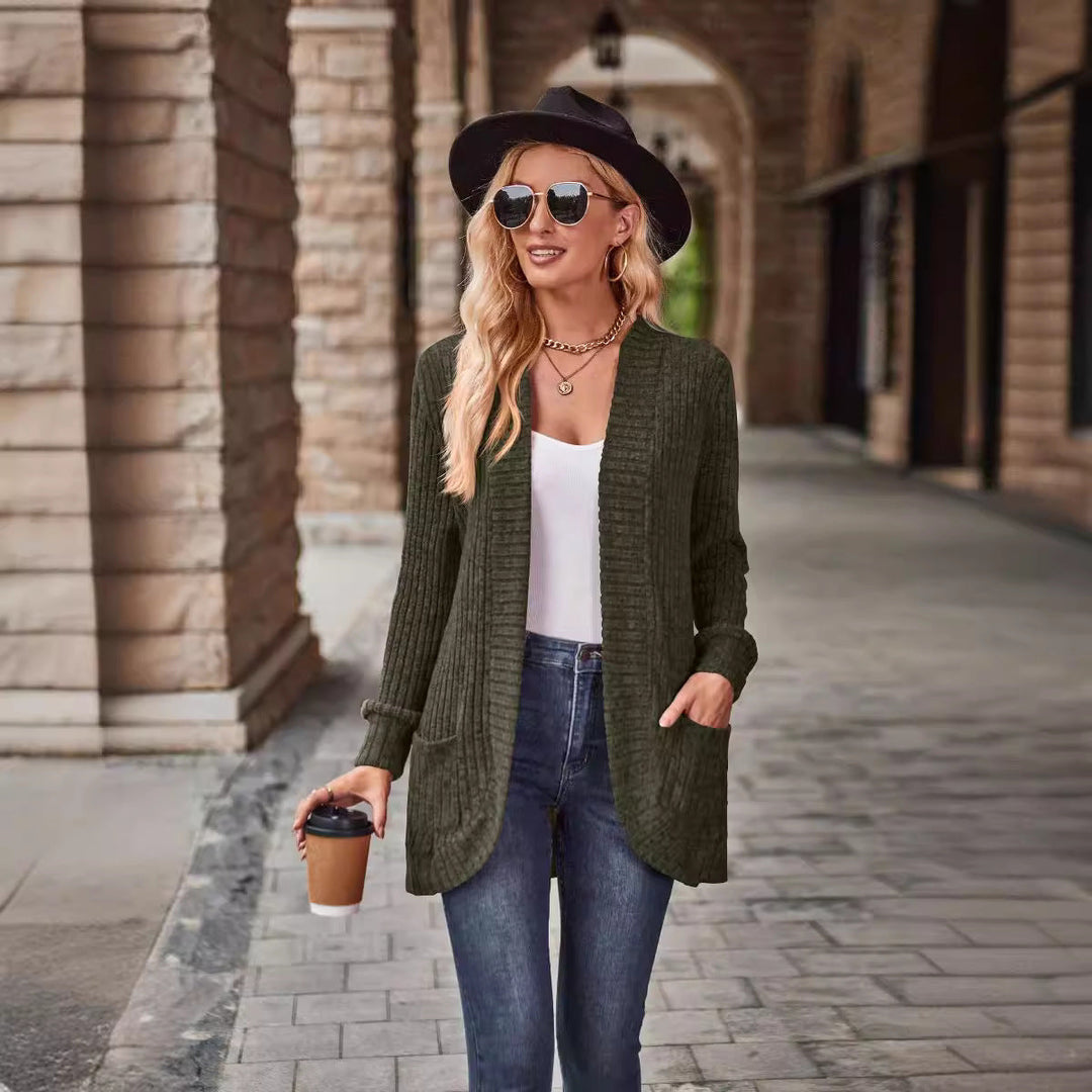 Glenys Elegant Long Ribbed Open Front Cardigan - image 4