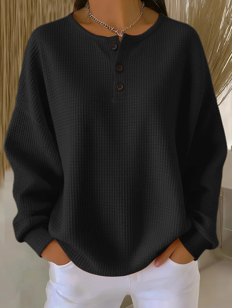 Birgit oversized waffle knit henley jumper – image 10
