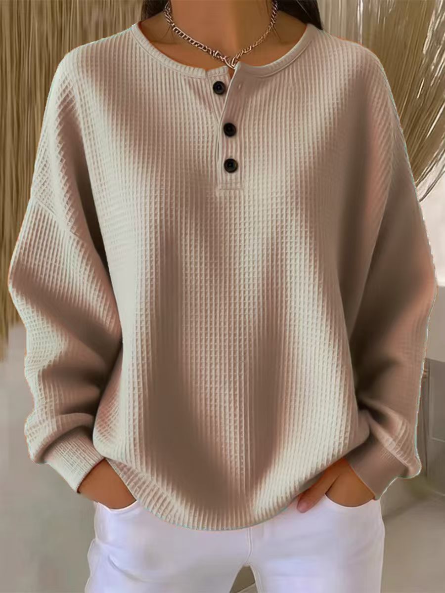 Birgit oversized waffle knit henley jumper – image 16