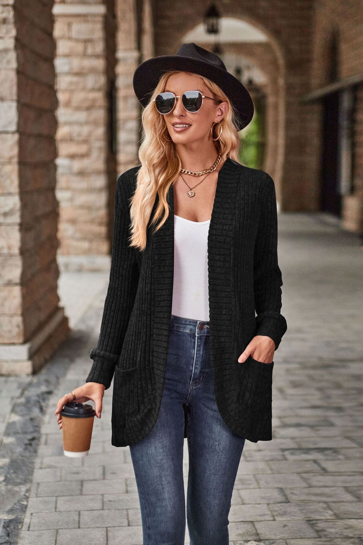 Glenys Elegant Long Ribbed Open Front Cardigan - image 10