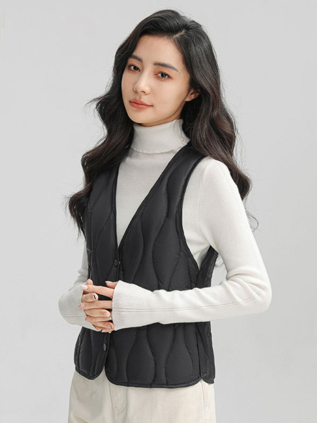Ancilla long wave quilted gilet – image 9
