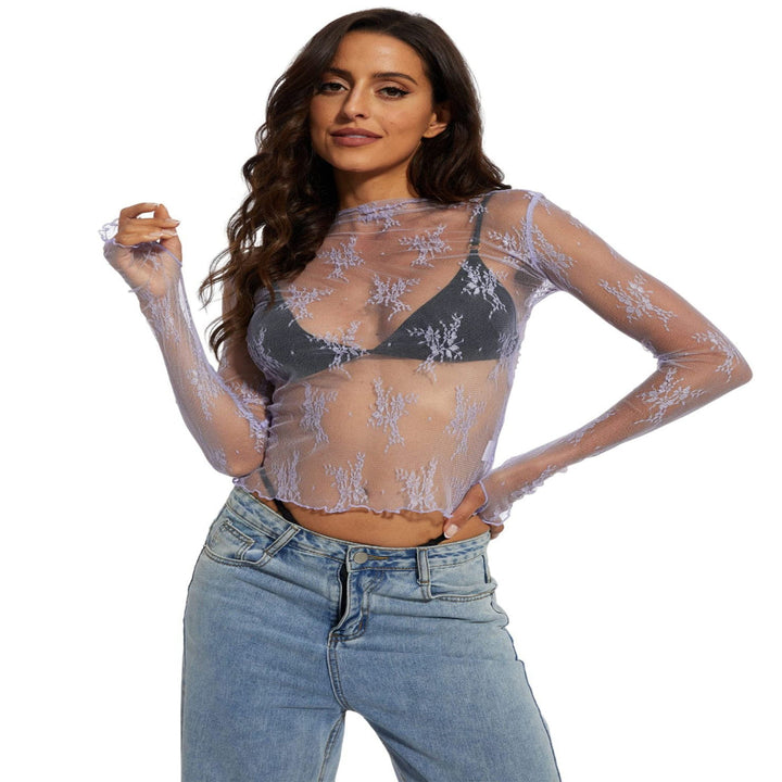 Sorcha Elegant Lace Mesh Long Sleeve Fitted Blouse - image 5