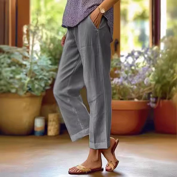 Adriana Elegant Cropped Straight Leg Linen Look Trousers - image 2