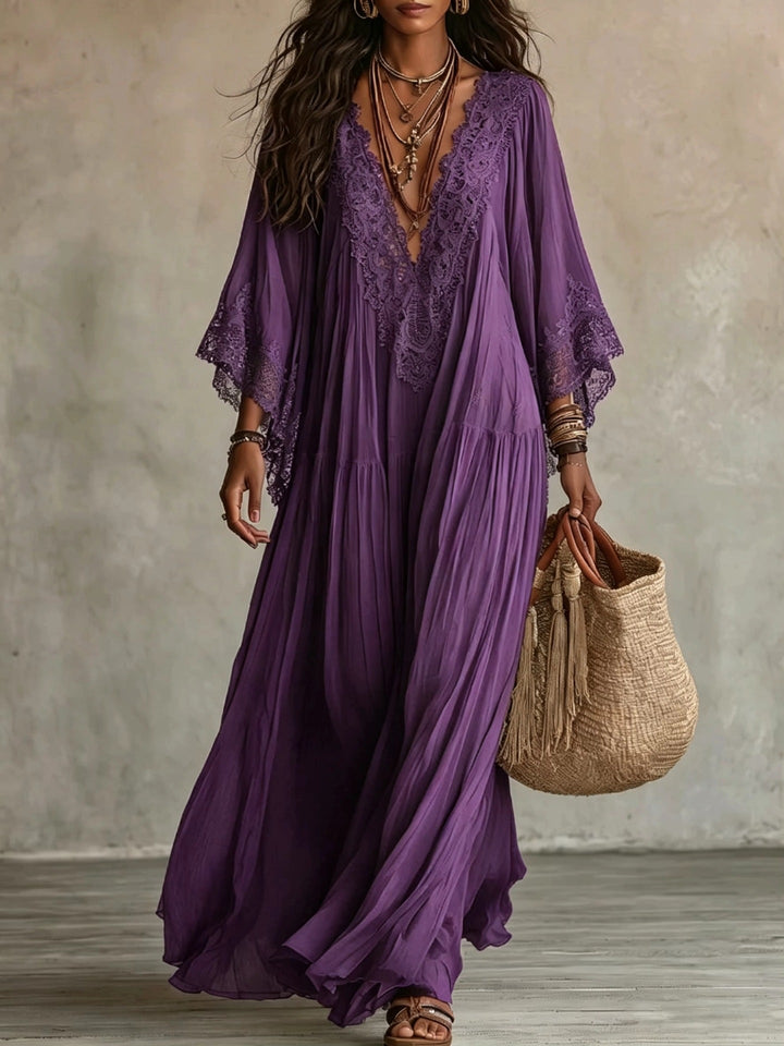 Ffion Elegant V Neck Maxi Dress with Lace Trim - image 4