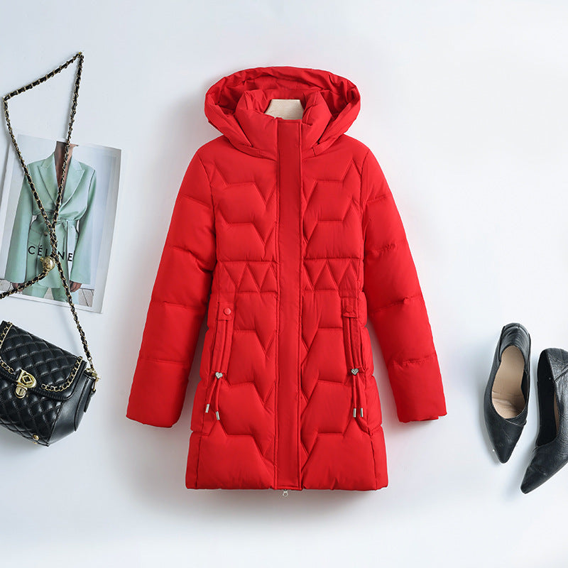 Ysella mid length hooded quilted coat with drawstring waist – image 2