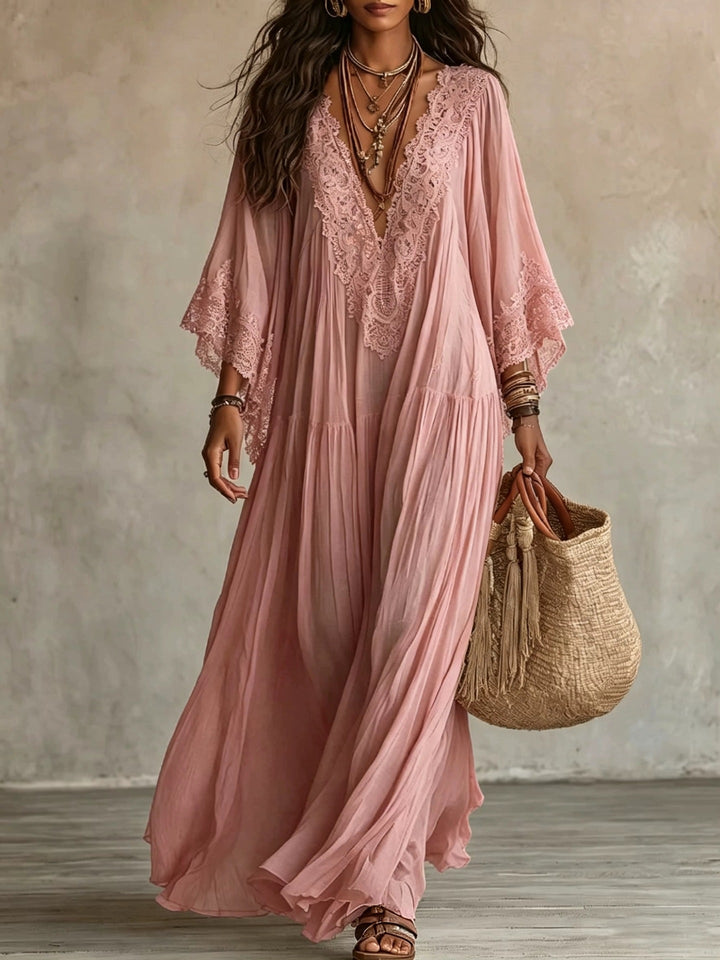 Ffion Elegant V Neck Maxi Dress with Lace Trim - image 5