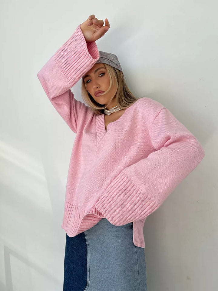 Birgitta oversized fine knit v neck jumper – image 8