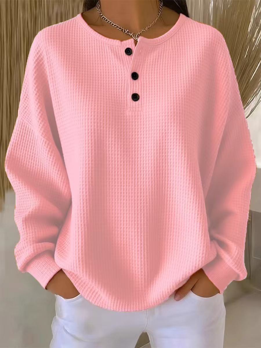 Birgit oversized waffle knit henley jumper – image 11