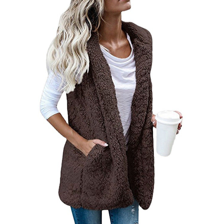 Honora Elegant Teddy Gilet with Shawl Collar - image 2
