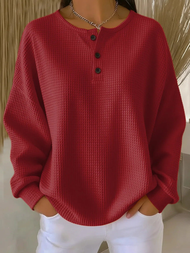 Birgit oversized waffle knit henley jumper – image 13