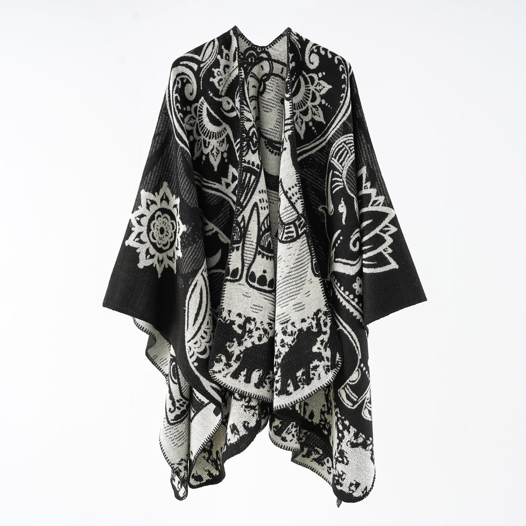 Ondine paisley knit poncho with open front