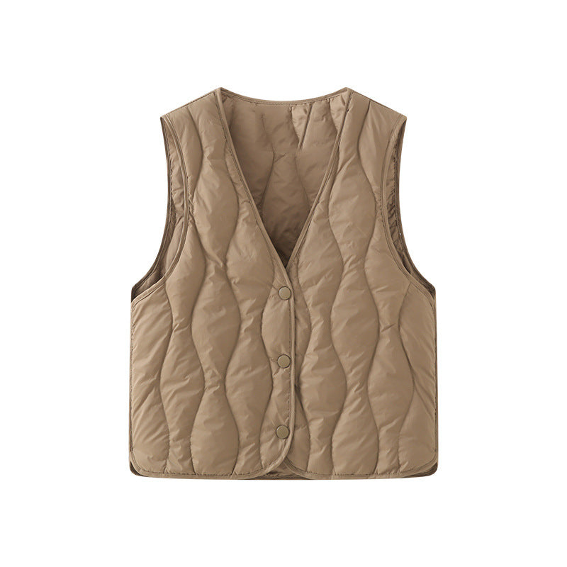 Iona quilted V neck gilet, press stud front detail