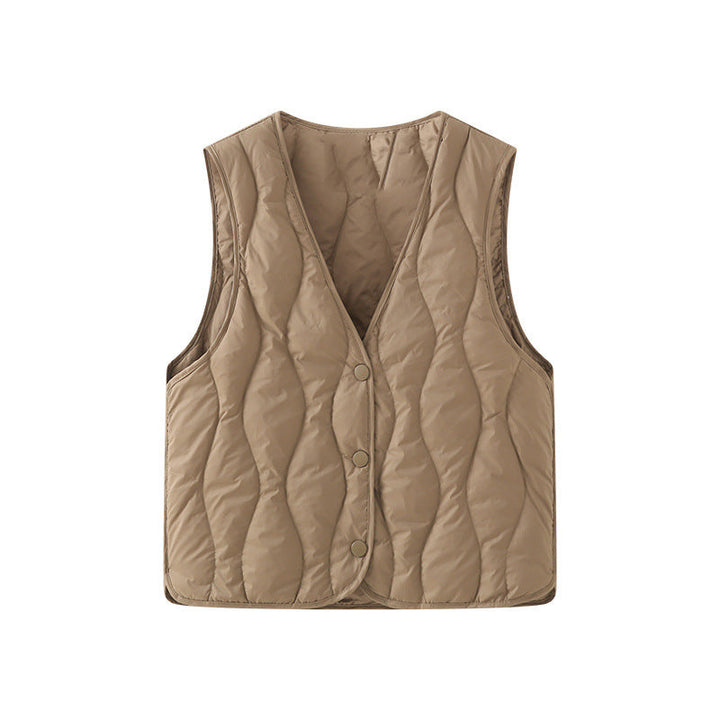 Iona quilted V neck gilet, press stud front detail