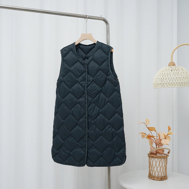 Gladys long diamond quilted v neck gilet – image 6