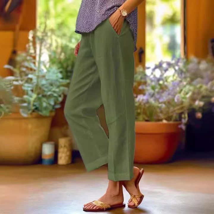 Adriana Elegant Cropped Straight Leg Linen Look Trousers - image 4