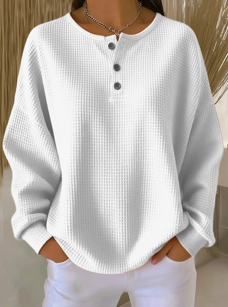Birgit oversized waffle knit henley jumper – image 7