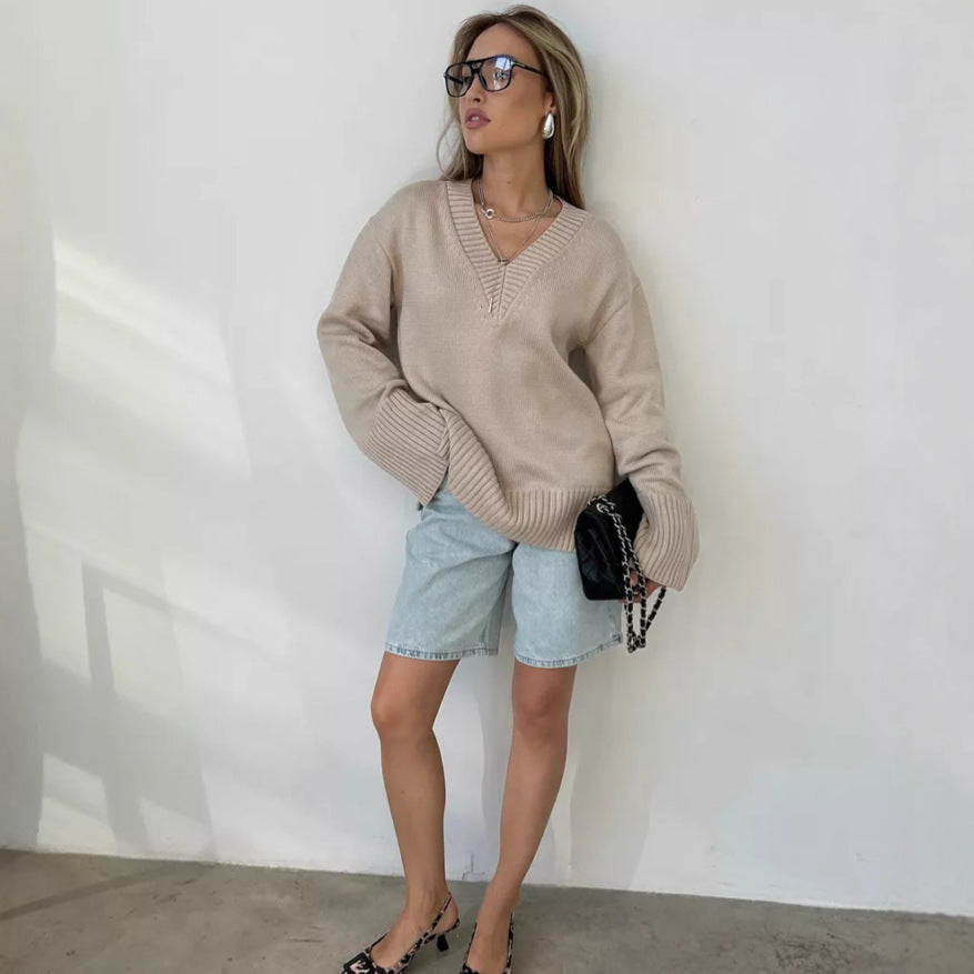 Birgitta oversized fine knit v neck jumper – image 4