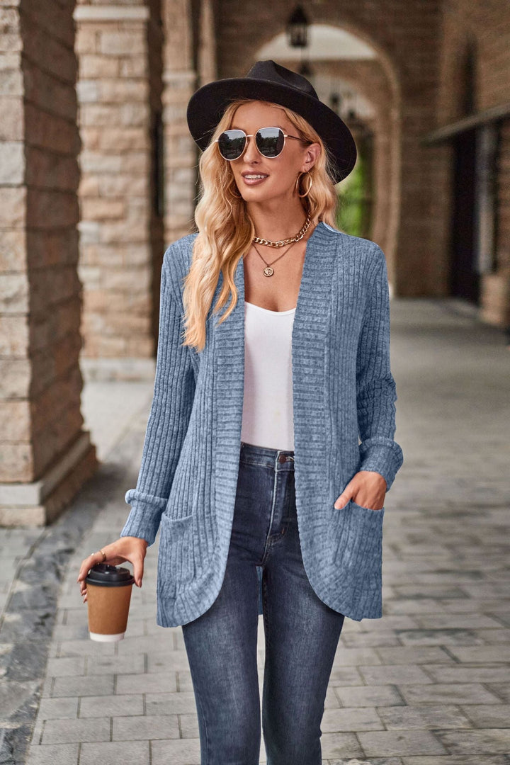 Glenys Elegant Long Ribbed Open Front Cardigan - image 8