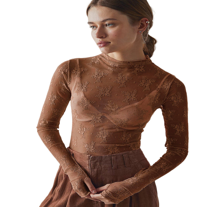 Sorcha Elegant Lace Mesh Long Sleeve Fitted Blouse - image 4