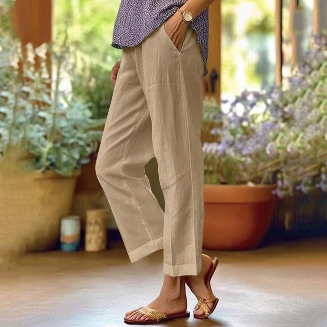 Adriana Elegant Cropped Straight Leg Linen Look Trousers - image 7
