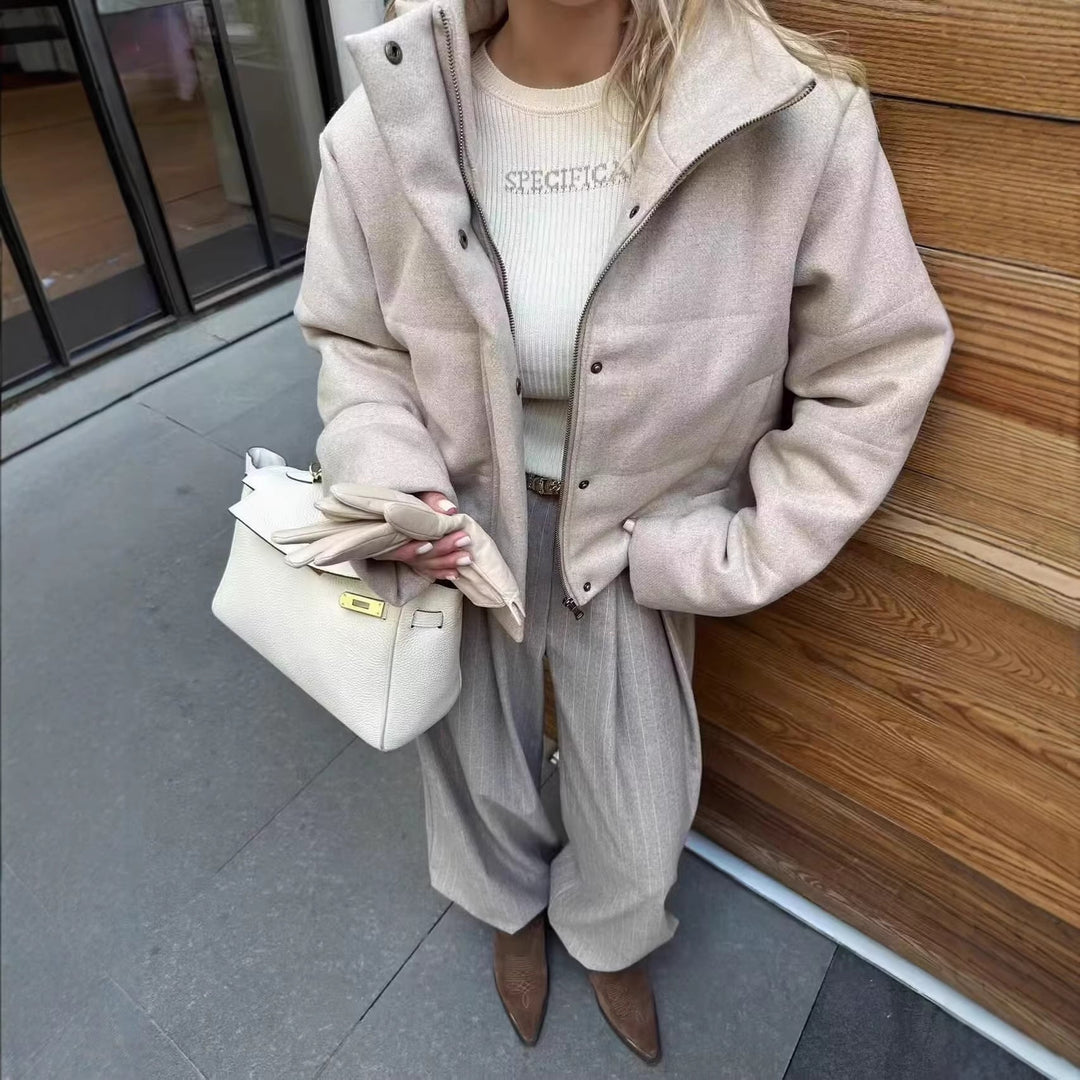 Guinevere padded jacket with high collar in off white