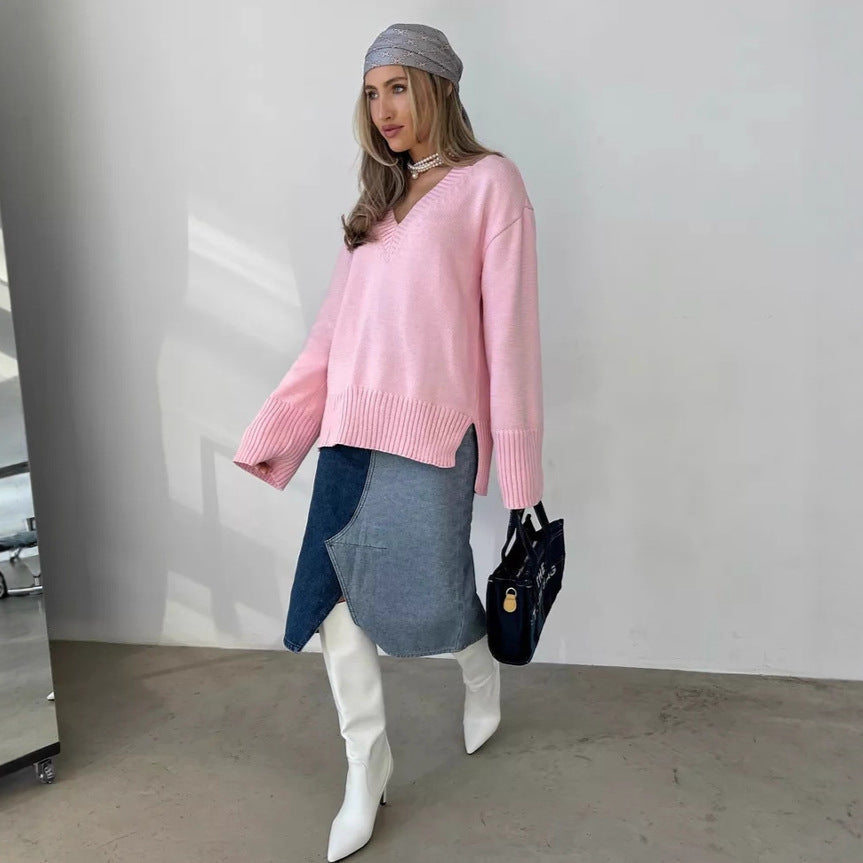 Birgitta oversized fine knit v neck jumper – image 3