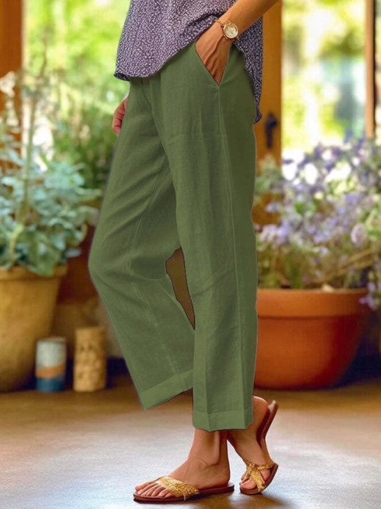 Adriana Elegant Cropped Straight Leg Linen Look Trousers - image 16