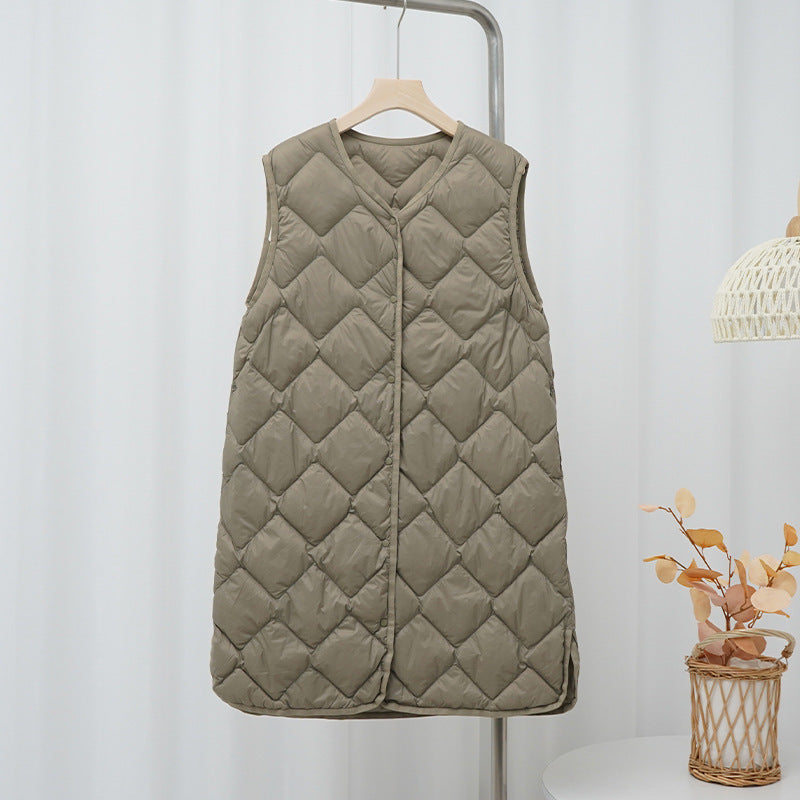 Gladys long diamond quilted v neck gilet – image 4