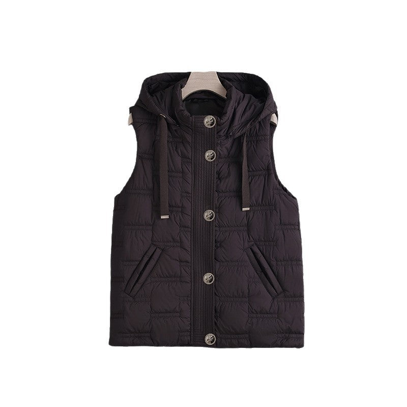 Halle quilted gilet, concealed button front detail