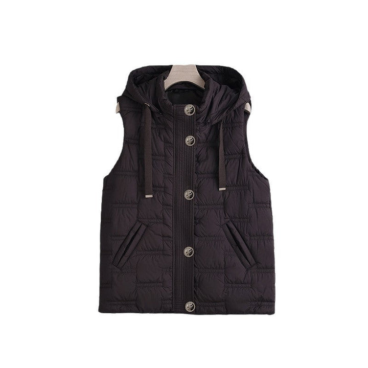 Halle quilted gilet, concealed button front detail