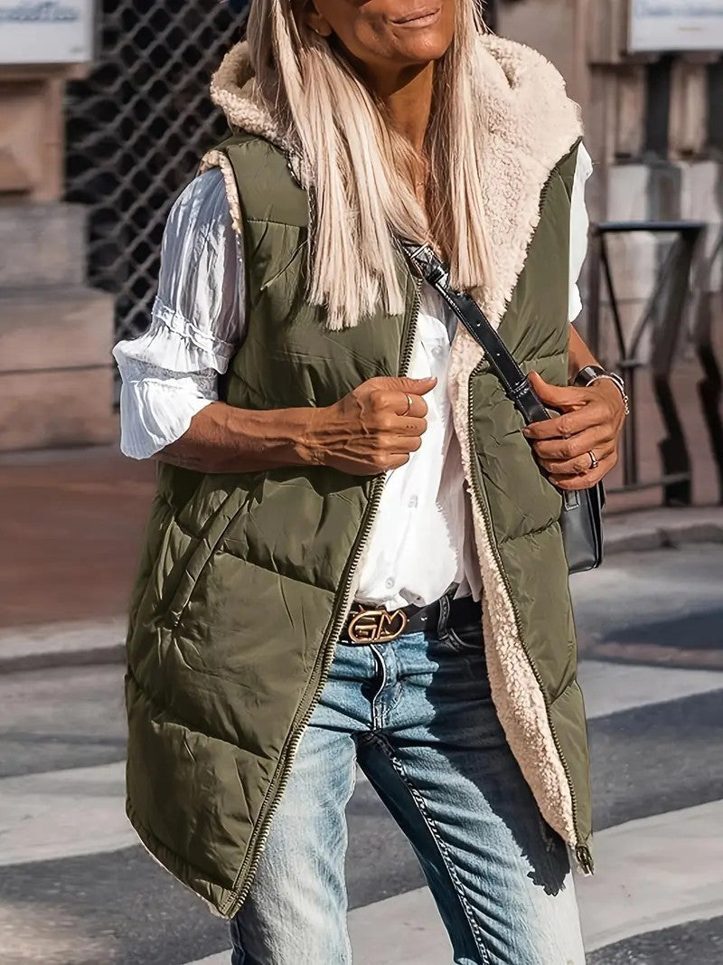 Flor teddy lined hooded quilted gilet – image 8