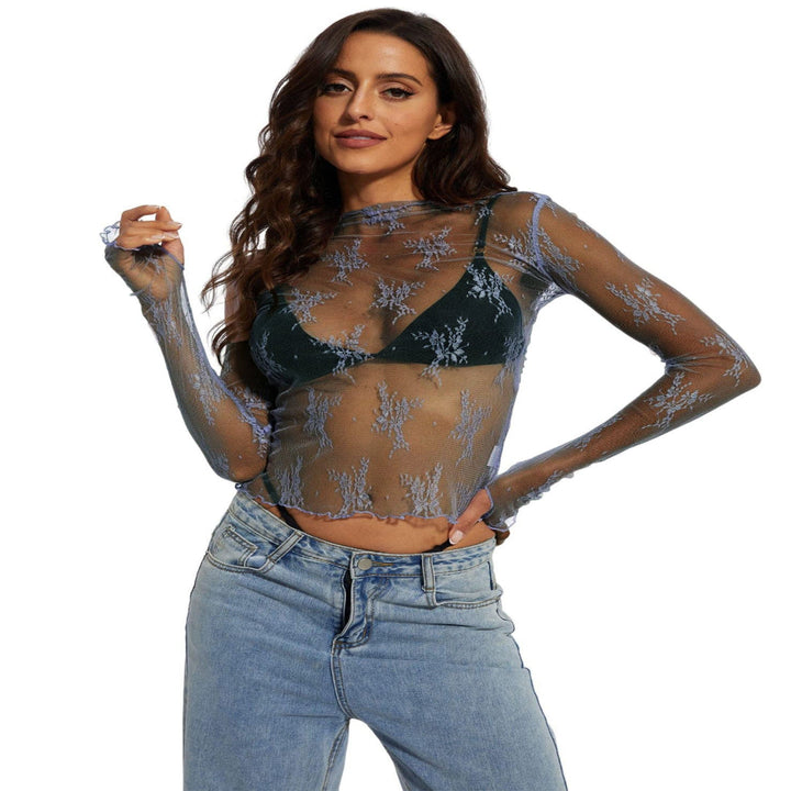 Sorcha Elegant Lace Mesh Long Sleeve Fitted Blouse - image 9