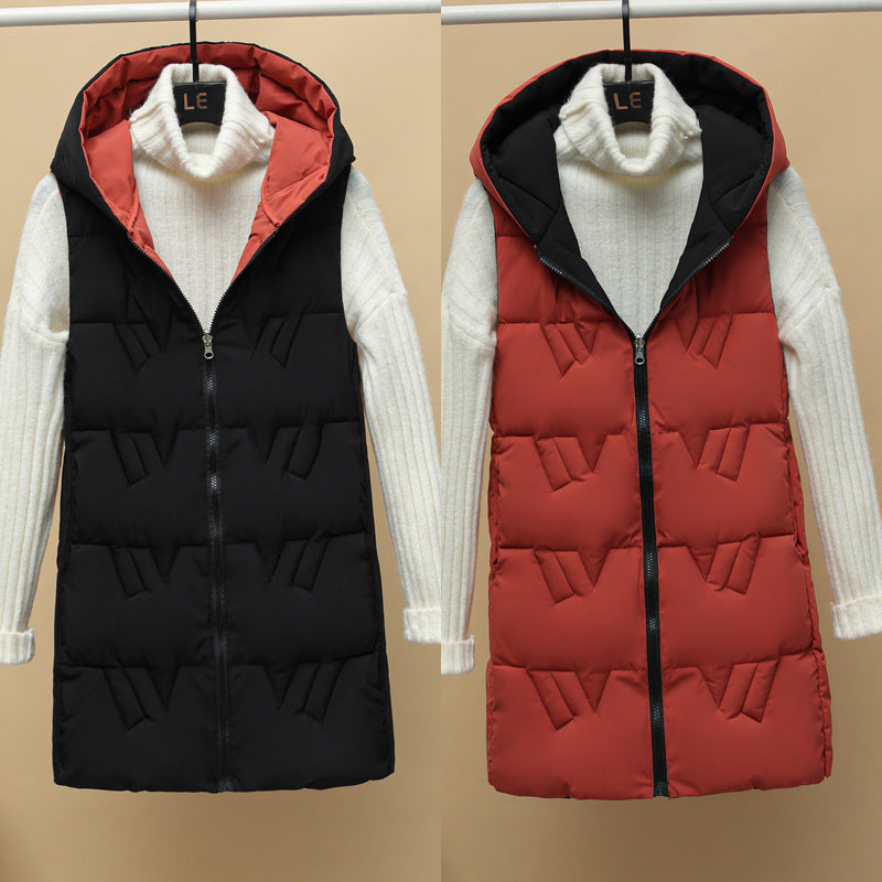 Lamorna long quilted hooded gilet with zip front – image 2
