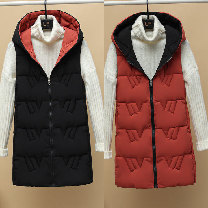 Lamorna long quilted hooded gilet with zip front – image 2